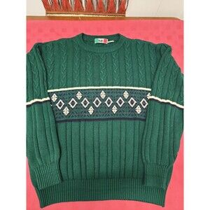 Vintage Fair Isle Style Mens Sweater Green Size Lg Made In Italy 1990s